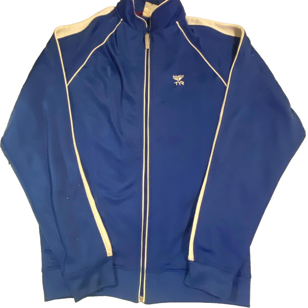 TYR Men's Track Jacket Full Zip Blue Performance Athletic EUC Swimming Size M
